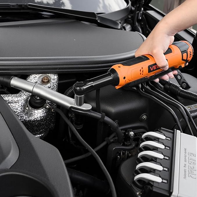 VEVOR Cordless Ratchet Wrench, 3/8 inch Drive, 230 RPM, up to 33 ft-lbs of Torque, Battery Powered Electric Ratchet Wrench Set with Two 2.0Ah Batteries, Charger, Sockets, Adaptor and Carrying Case