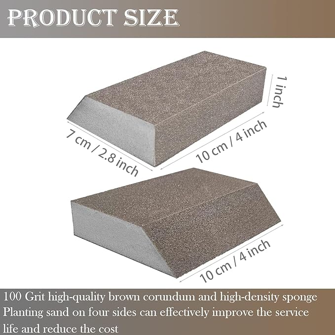 4 Pack 180 Grit Single Angle Sanding Sponge, Washable and Reusable Sanderpaper Hand Sanding Blocks for Wood Drywall Metal Home Sanding