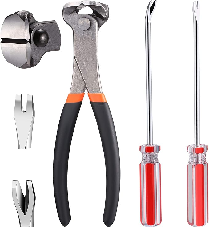 Honoson 3 Pcs Nail Puller Pliers Nail Remover Tool Set Include 7" End Cutting Pliers 6" Bendable U Tip and V Tip Tack Lifter for Remove Jewelry Cutting Wires Furniture Floor Wall Photo(Black)