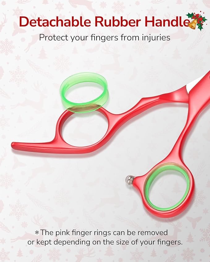 ULG 6.5??Hair Cutting Scissors, Professional Japanese Stainless Steel, Razor Sharp Barber Shears with Ergonomic Offset Handles, Lightweight and Durable for Stylist & Home Use, Christmas Red Edition