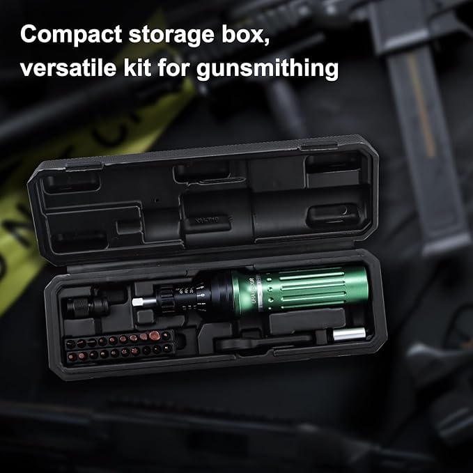 Torque Screwdriver 10-60 in.lb, Torque Screwdriver Set with 1/4" Elastic Bit Holder, 1/4" Bit Adapter, Flat, Hex, Torx and Philips Bits, Suitable for Gunsmithing, DIY, Bicycle Maintenance