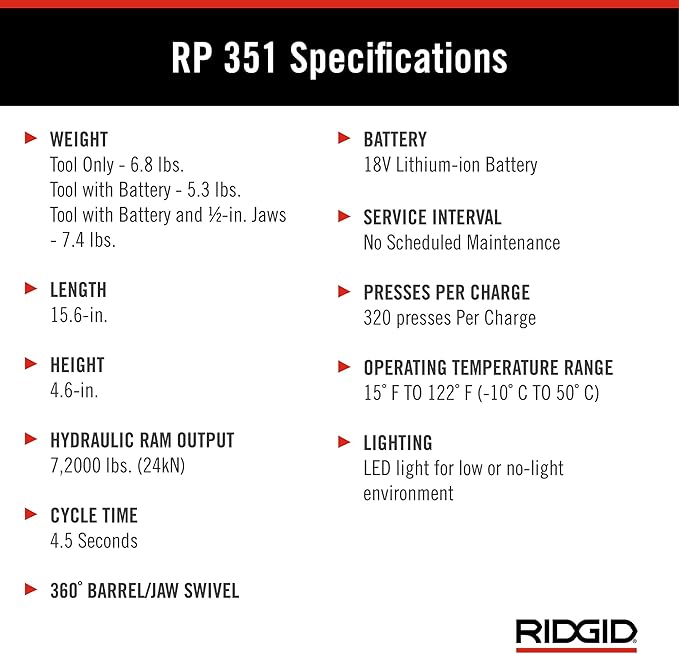 RIDGID 67188 Model RP 351 ProPress Standard Press Tool and Battery Kit with ProPress Tool, Battery, Charger, and Case