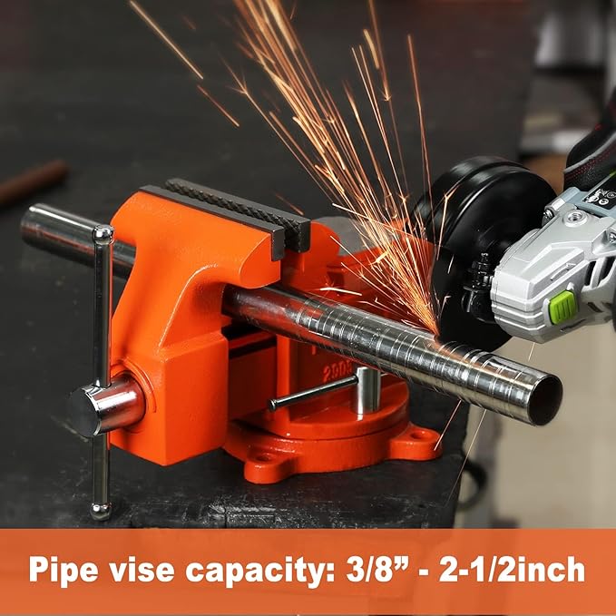 PONY Heavy Duty Bench Vise, 5-inch Jaw Width 4-inch Opening, Swivel Base With Anvil, Utility Combination Pipe Home Vise for Woodworking, One-Pair Jaw Pad Included