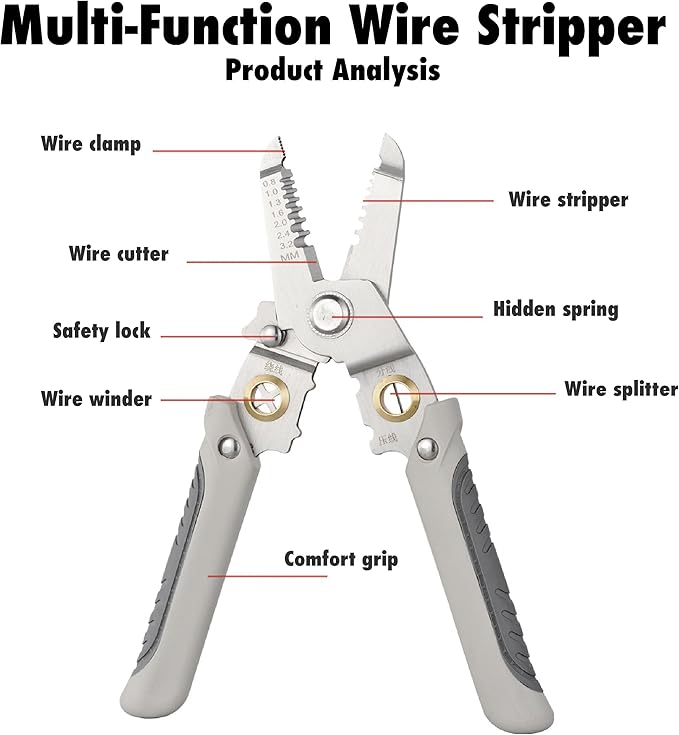 Electrician's Multi-Function Wire Stripper Tool, 6-in-1 Multi-Function Wire Stripper, Ergonomic Handle Design, Ideal for Home Renovation and Automotive Use (A-routine)