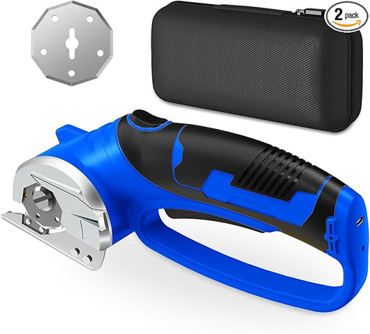 Cordless Electric Scissors, 4V Rechargeable Box Cutter & Cardboard Cutter with LED Light, Safety Lock - Rotary Cutter for Fabric, Leather, Plastic, Crafting, Sewing with Storage Box(Royal Blue)