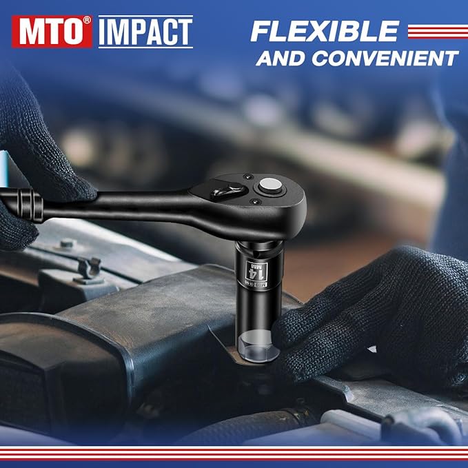 MTO 1/2" Drive 14mm Deep Impact Socket, 6 Pt. Metric Socket, CR-MO Steel & Anti-Corrosion Coating for Heavy-Duty Use