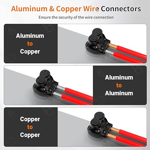 Joinfworld 2 Port Insulated Multi Tap Connector 2-14AWG Aluminum to Copper Wire Connectors Single Side Entry Aluminum Black Electrical Cable Connectors with Slotted Allen Hex - 10 Pack