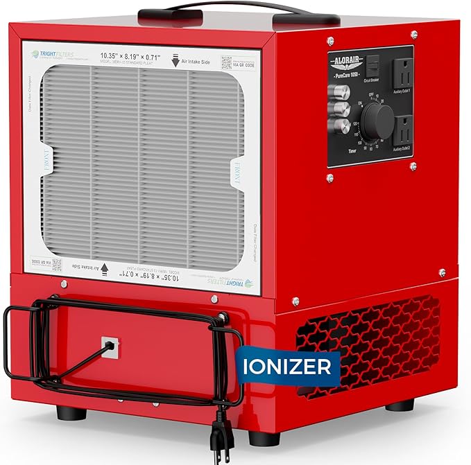 ALORAIR Portable Air Filtration System Built-In Ionizer, 180째 Air Intake (850/1050CFM) Tabletop Dust Collector for Woodworking with Vortex Fan, Air Filter for Garage, Works Shop, Home, Purecare 1050IG