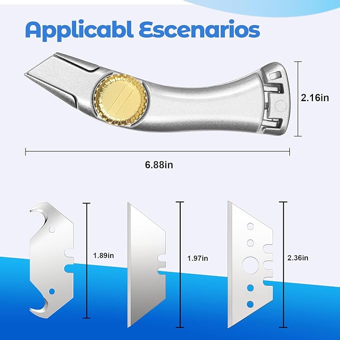 10 Pcs Silver Fixed Blade Roofing Knife Utility Knife with 3 functions for 30 blades Box Cutter with Holster Belt Clip Roofing Tools for Carpet, Outdoor Indoor Construction Marking