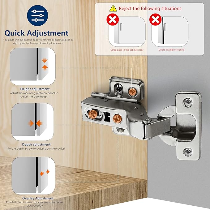 Ravinte 30 Pack 15 Pairs European Kitchen Cabinet Hinges Soft Close Insert Door Heavy-Duty Frameless Adjustable Concealed Cabinet Cup Hinges