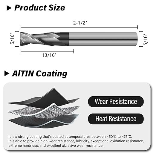 3PCS 5/16" Micrograin Carbide Square End Mill Set 2 Flute HRC 55 AlTiN Coating End Milling Bits for Milling Alloy Steels, Hardened Steel, CNC Router Bits