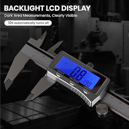 HARDELL Digital Caliper, Rechargeable Caliper Measuring Tool with Backlight LCD Screen, All Metal Calipers, Auto-Off Digital Micrometer, Inch/MM/Fraction for Household/3D-Printing-Rechargeable 6 Inch