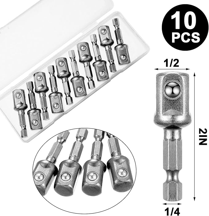 Impact Adapter Square Socket for Drills Extension Driver Bits Hex Impact Socket Adapter for Automotive DIY(1/2 Inch Square Tip, 50 mm Long,Silver)