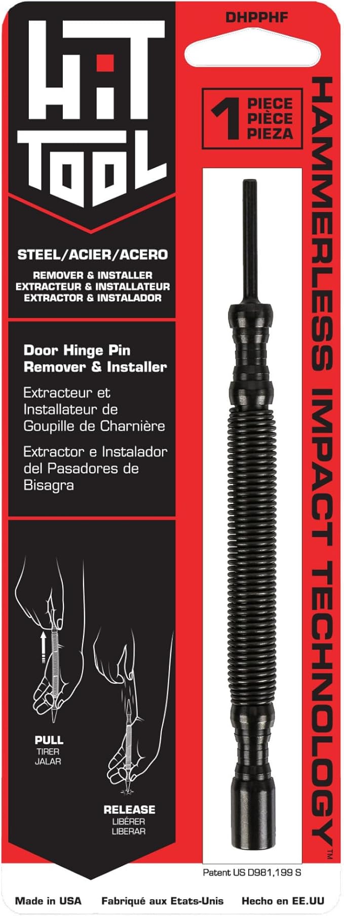 HIT Tool Door Hinge Pin Removal Tool ??Spring-Driven Hinge Pin Punch & Steel-Faced Hammer ??Compact, Hammerless Tool for Easy Pin Removal & Installation ??Made in The USA