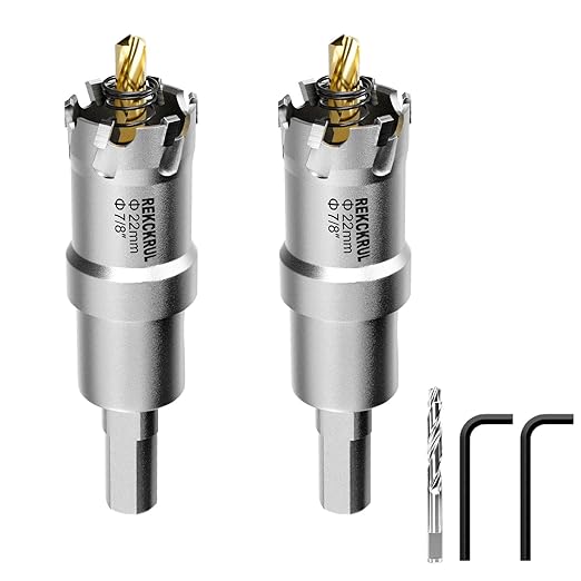 7/8" (22mm) 2Pcs TCT Carbide Hole Saw Kit for Metal - Heavy Duty Hole Cutter Drill Bits Set, Cuts Stainless Steel, Iron, Aluminum, Wood, Plastic