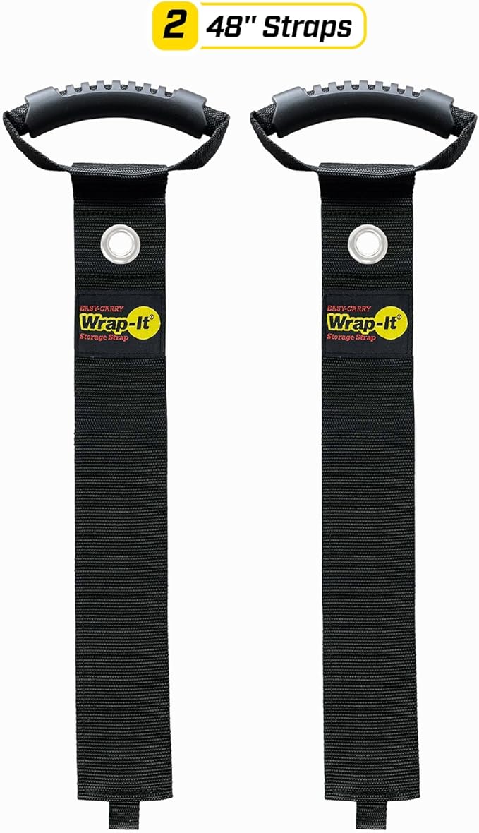 Easy-Carry Wrap-It Storage Straps - 48??(2-Pack) Black with Grommet - Garden Hose Caddy and Cord Wrap for Indoor and Outdoor Cable Organizing