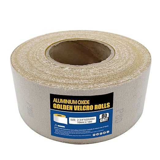 80 Grit Hook and Loop Sandpaper Roll, 2-3/4" X 20 Yard Aluminium Oxide Hook-and-Loop Backed Sand Paper Emery Cloth for Wood Furniture Finishing Metal Sanding Polishing and Woodworking