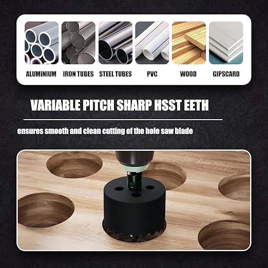 1" | 25mm Hole Saws with Heavy Duty Arbor HSS Bi-Metal Hole Cutter Drill Bit for Wood Cornhole Boards Plastic Drywall Metal Fiberboard(Black)