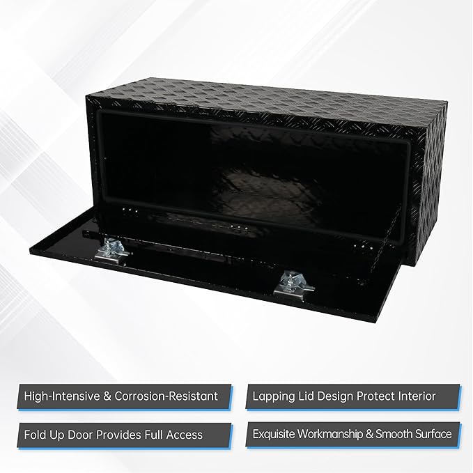 48 Inch Underbody Tool Boxes, Aluminum Heavy Duty Under Body Toolbox for Truck, Black (48''*18''*18'')