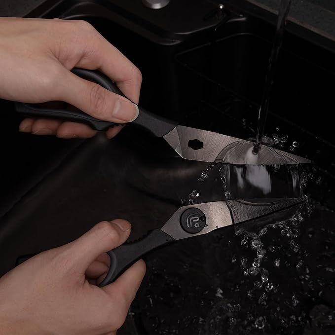 Linoroso Kitchen Scissors All Purpose Kitchen Shears with Magnetic Holder, Soft Grip Handle Cooking Scissors Dishwasher Safe with Come Apart Blade Heavy Duty Scissors for Meat, Vegetable, Herb, Black