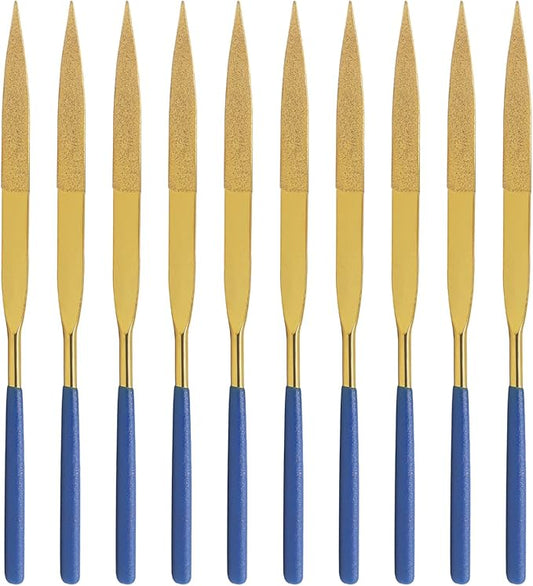10 PCS Diamond Needle File(4mm x 160mm,150 Grit) Titanium Coated Mini Metal Files Flat Point Files for Precision Metal File Work Miniature DIY Jewelers/Glass/Ceramic