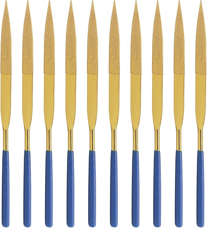 10 PCS Diamond Needle File (3×140mm) 150 Grit Titanium Coated Mini Metal Files Flat Point Files for Precision Metal File Work Miniature DIY Jewelers/Glass/Ceramic