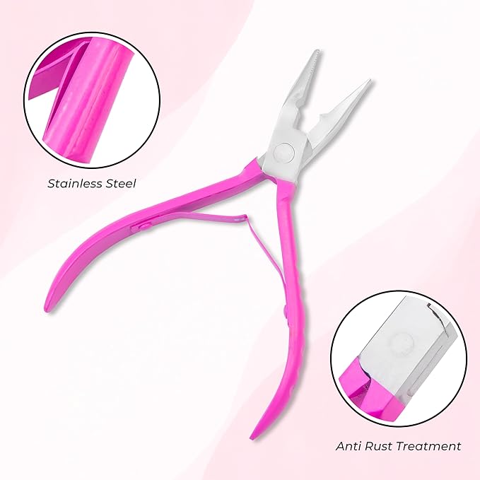 SIVOTE Professional Hair Extension Pliers & Bead Extension Tool Kit ??Stainless Steel Hair Pliers for Bead Extensions, Microlink Tool Kit, & Loop Threader for Micro Beads Hair Extensions Kit Pink
