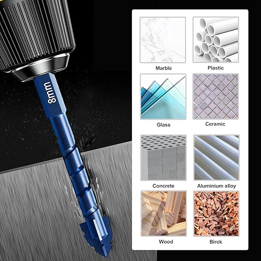 Upgraded Serrated Masonry Drill Bit Set 10PCS,Four-Flute Sawtooth Eccentric Drill Bit for Tile/Glass/Brick/Wood/Plastic, Professional Concrete Drill Bit Set