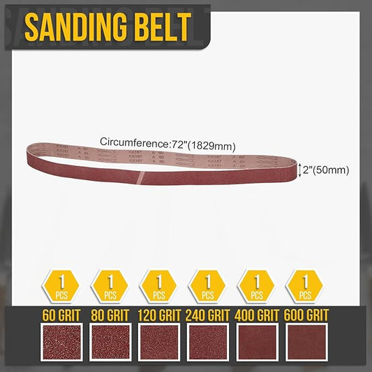2 x 72 Inch Sanding Belt, 6 Pcs 60/80/120/240/400/600 Grit Knife Sharpener Belts Work Sharpening for Belt Sander Knife Carving Tool Metal Working
