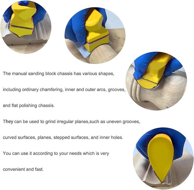 Hand Sanding Block Set of 16,Interchangeable Assorted Contoured Profile Sanding Pad Kit,Hook and Loop Abrasive Sanding Chassis for Sand Wood Furniture, Auto Paint and Crafts,Yellow