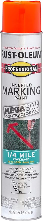 Rust-Oleum 350994 Professional Mega Size Inverted Marking Quarter Mile Distance Spray Paint, 26 oz, Fluorescent Red-Orange