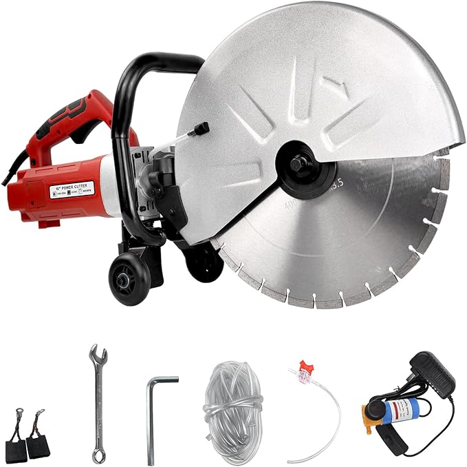 JKCHENPRO 3500W Electric Concrete Saw - 16" Cut-Off Saw with Diamond Blade, 6.1" Max Cutting Depth, 110V Power for Asphalt & Masonry
