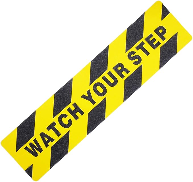 5 Pieces Watch Your Step Warning Sticker Adhesive Tape Anti Slip Abrasive Tape for Workplace Safety Wet Floor Caution, 6 by 24 Inches (Black and Yellow)