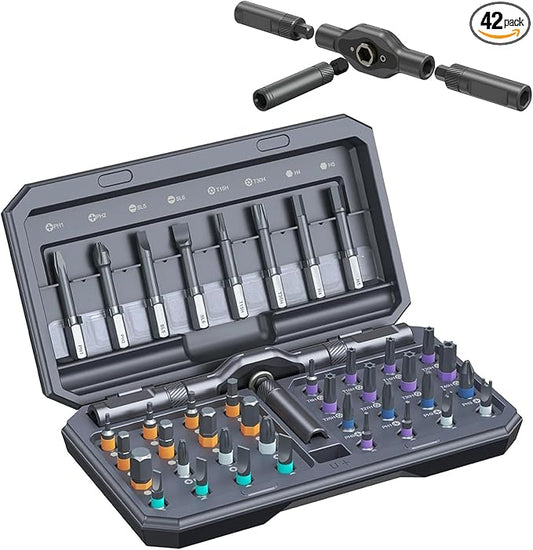 42 in 1 Magnetic Screwdriver Sets - Ratchet allen wrench set with Storage Case, Comes with a detachable T-handle, Furniture Assembly, Bicycle, Computer & DIY Projects
