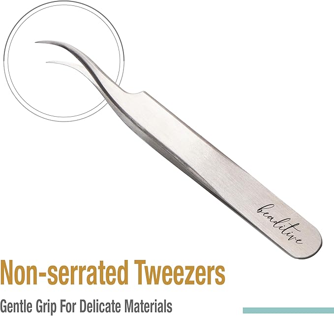 Beaditive High Precision Curved Tip Tweezers 3 Pack - 4.5" Craft Tweezers for Sewing, Beading & DIY Crafts - Non-Serrated Jewelry Tweezer Set with Fine Curved Tips - Stainless Steel Hobby Tweezers