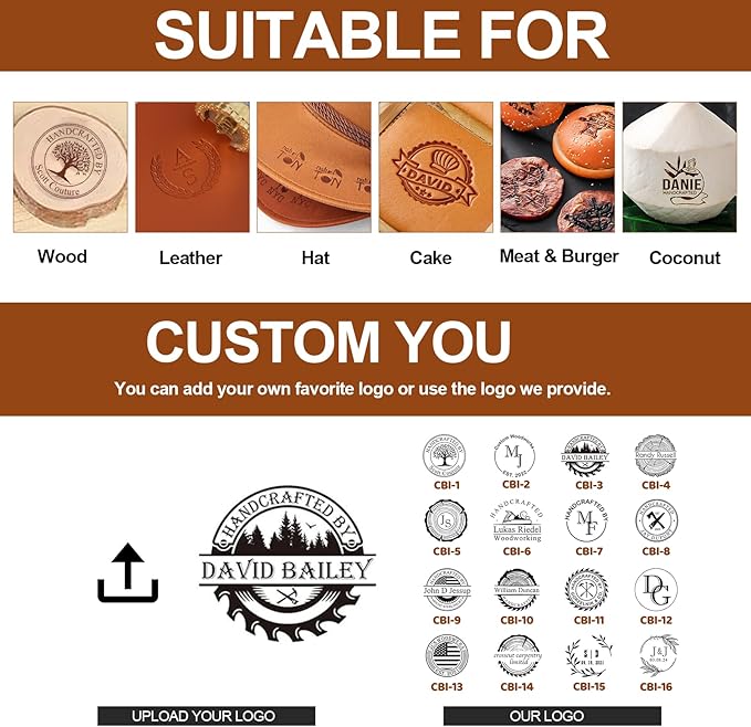 Custom Electric Branding Iron For Wood, Black Temperature-Controlled Wood Branding Iron Personalized Metal Stamp, Logo Branding Irons Letter Stamp for Leather Food, Woodworking Tools DIY Gifts