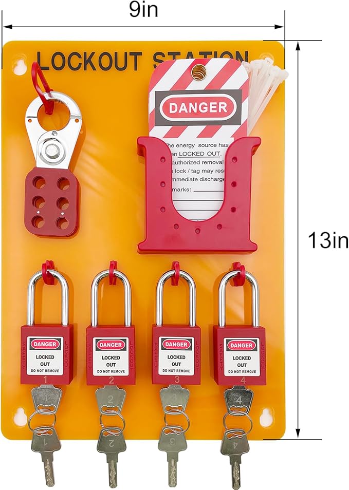 JOJOMARK Lockout Tagout Station Metal Kit with Lock Out Tag Out Loto 2 Hasps, 20 Tags, 20 Nylon Cable, 5 Locks with Number 1-5 (Orange Board kit)