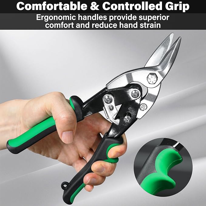 HAUTMEC 3-Piece Aviation Tin Snips for Cutting Metal Sheet, CR-V Steel Miter Shears for Straight, Left & Right Cuts, 10 Inch Heavy-Duty Sheet Metal Cutters with Safety Lock & Ergonomic Grip - HT0068