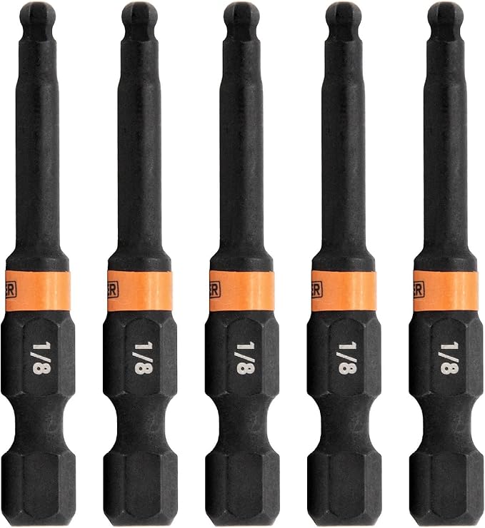 Ball-End Hex 1/8" Impact Driver Bit - Railer Allen Wrench Drill Hex Bits. 1/4 Quick Release S2 Steel 2 inch 1/8" Ball-End Hex Bits. (5 Pack)
