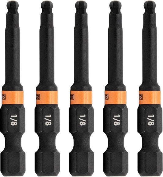 Ball-End Hex 1/8" Impact Driver Bit - Railer Allen Wrench Drill Hex Bits. 1/4 Quick Release S2 Steel 2 inch 1/8" Ball-End Hex Bits. (5 Pack)