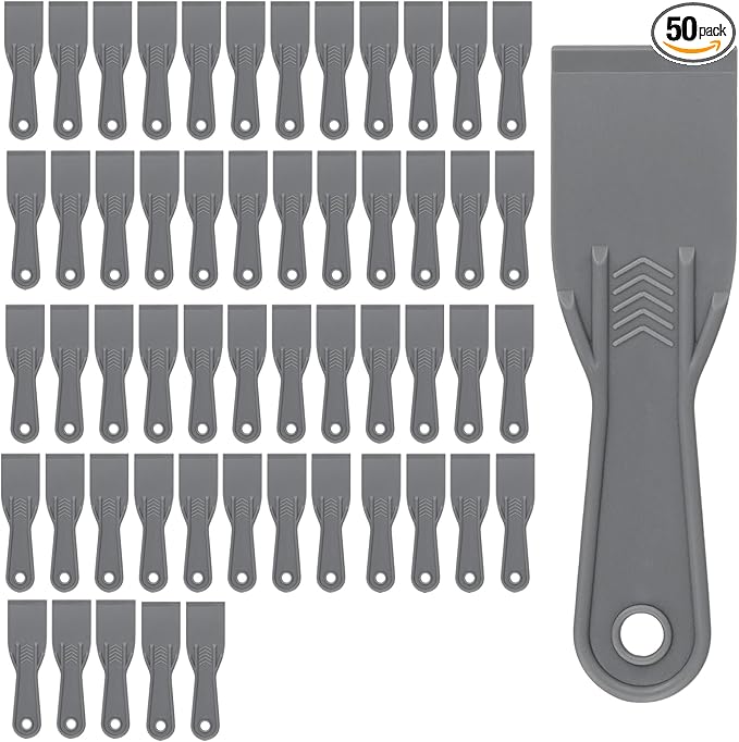 HAKZEON 50 PCS Plastic Putty Knife, 2 Inch Grey Drywall Scraper, Flexible Spreader Spackle Tool for Spackling Patching