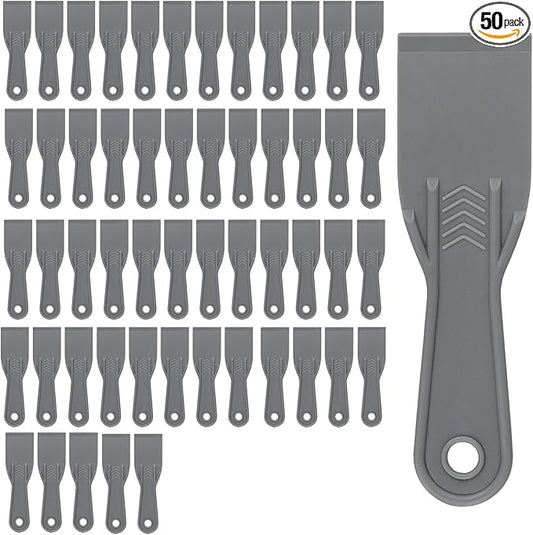 HAKZEON 50 PCS Plastic Putty Knife, 2 Inch Grey Drywall Scraper, Flexible Spreader Spackle Tool for Spackling Patching