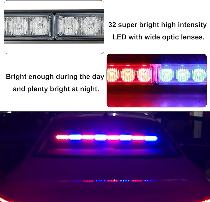 ASPL 36" 32LED Traffic Advisor Light Bar Warning Emergency Strobe Light Bar Directional Flashing Emergency Caution Lighting Led Safety Lights with 16 ft Straight Cord (Red/Blue)
