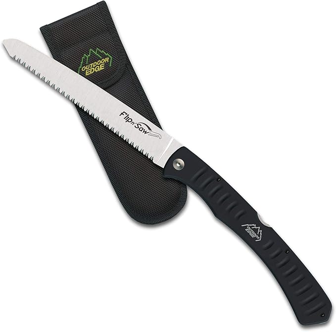Outdoor Edge 7.0" Flip N' Saw - Lightweight Folding Aluminum Handle Outdoor-Hunting Saw with 65Mn Spring Steel Blade and Triple Ground Saw Teeth for Tough Bone and Wood with Black Nylon Sheath