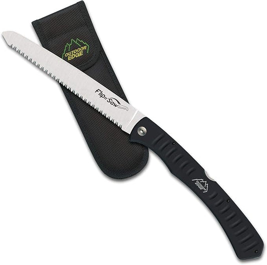 Outdoor Edge 7.0" Flip N' Saw - Lightweight Folding Aluminum Handle Outdoor-Hunting Saw with 65Mn Spring Steel Blade and Triple Ground Saw Teeth for Tough Bone and Wood with Black Nylon Sheath