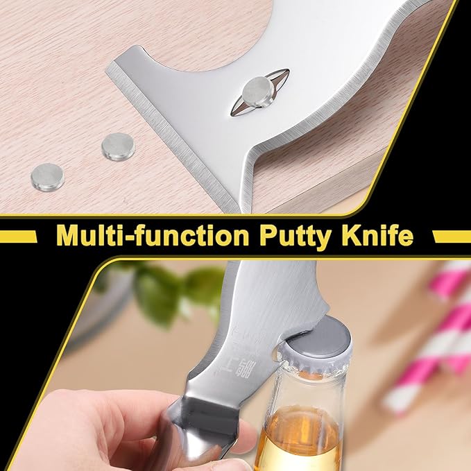uxcell 10-In-1 Paint Scraper 3" Stainless Steel One Piece Multi-Use Putty Knife Painter Tool Drywall Repair Mud Knife for Removing Cement Wallpaper Mud Adhesive Taping with Hammer End