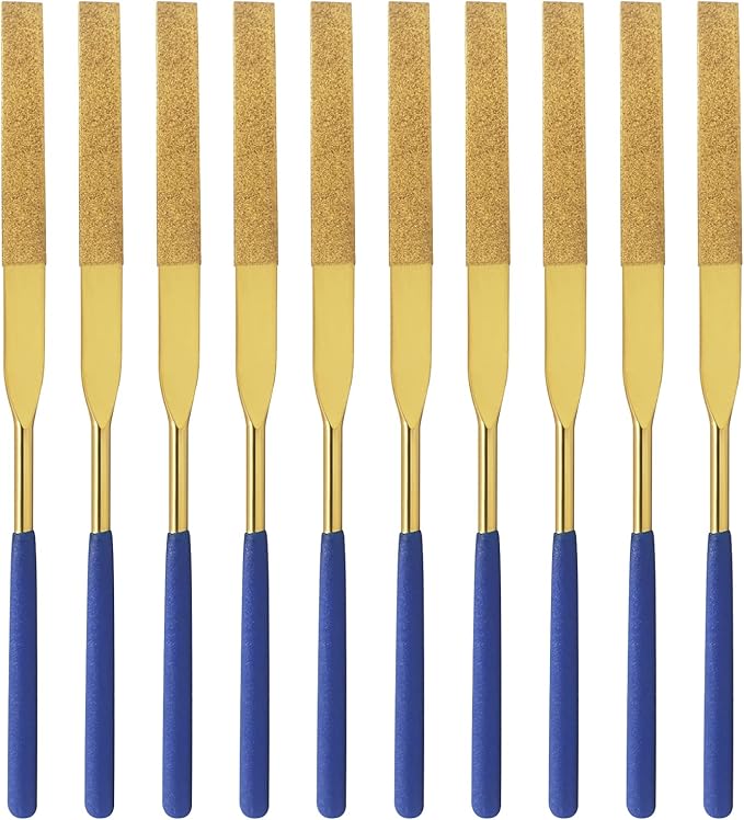 10 PCS Diamond Needle File (3×140mm) 150 Grit Titanium Coated Mini Metal Files Flat Files for Precision Metal File Work Miniature DIY Jewelers/Glass/Ceramic