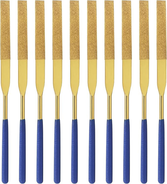 10 PCS Diamond Needle File (3×140mm) 150 Grit Titanium Coated Mini Metal Files Flat Files for Precision Metal File Work Miniature DIY Jewelers/Glass/Ceramic