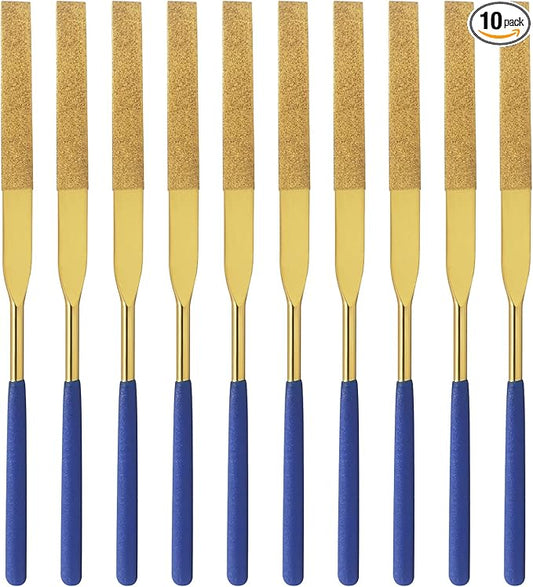 10 PCS Diamond Needle File (4mm x 160mm,150 Grit) Titanium Coated Mini Metal Files Flat Files for Precision Metal File Work Miniature DIY Jewelers/Glass/Ceramic