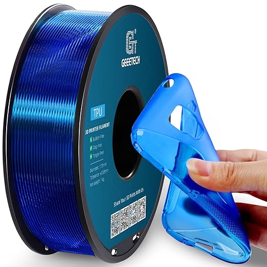 Geeetech TPU Filament 1.75mm, Shore 95A Flexible 3D Printer Filament with High Elasticity, 1KG (2.2lbs) Spool, Dimensional Accuracy 짹0.03mm, Fits Most FDM Printers, Clear Blue